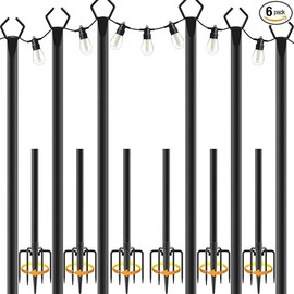 10Ft String Light Poles Light Poles forOutside Lights,Outdoor with Fence BracketsHanging Lights,Metal Stand Deck Patio Backyard - Color: 1pc