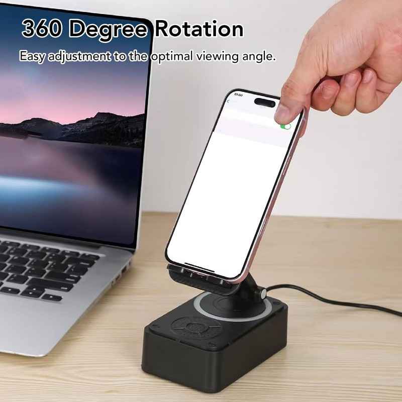360 Degree Rotatable Cell Phone Stand with Speaker, Cordless Charging