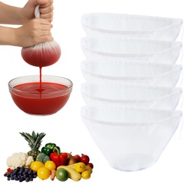 5 Stück Nussmilchbeutel Bio Waschbar mit Kordelzug, Feinmaschiges Passiertuch Wiederverwendbar Schüsselform Nylon Käsetuch Abseihtuch mit Kordelzug Filterbeutel