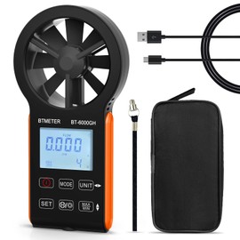 BTMETER Anemometer CFM Wind Meter, Air Flow Gauge Measure Wind Speed 0.3~30m/s, Monitor Airflow Volume 0-999900 ft3/min for HVAC Duct Air Vent, Touch-Screen Windometer 6000GH