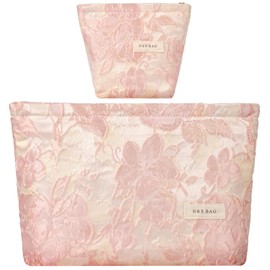 Aucuu Cosmetic Bag, 2 Pack Floral Embroidery Toiletry Bags, Multifunctional Travel Makeup Bag, Floral Cosmetic Bag, Portable Pouch Purse Case for Women, Girls, Travel-Pink