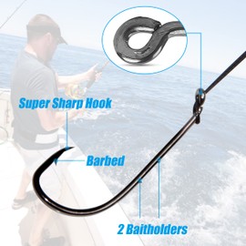 OROOTL Wire Leader Hook Rigs, 18pcs Saltwater Snelled Fishing Hooks Leader Rig Surf Fishing Rigs Baitholder Hooks with Leader Line Bottom Fishing Rig for Saltwater Freshwater