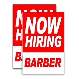 Now Hiring Barber (24" X 36") Vinyl Decal Only (Pack of 2)