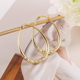 14K Gold Plated Teardrop Oval Hoop Earrings, Large 925 Sterling Silver Earrings, Lightweight Hypoallergenic Gold Hoop Earrings for Women 35×27mm