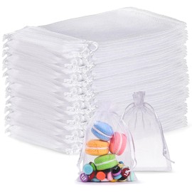Mexgcom Pack of 100 Organza Bags, Gift Bags, Jewellery Bags, 10 x 15 cm Organza Bags, Small Candy Bags for Wedding, Birthday, Party (White)