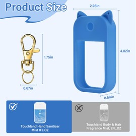 BestStone Silicone Case for Touchland Hand Sanitizer Spray 1FL OZ/30ml – Cute Pet Ear Design with Portable Keychain(Light Blue + Gray + Khaki)