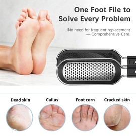 FREATECH Dual-Sided Foot File, Callus Remover with Nano Glass & Metal Surface, Professional Pedicure Tool for Hard Cracked Dead Skin, Foot Rasp for Heel Care, Exfoliation & Smoothing, Home Spa Shower