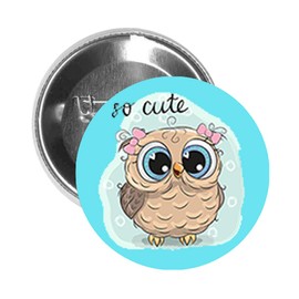 Round Pinback Button Pin Brooch So Cute Sweet Baby Girl Owl Cartoon Icon Light Blue (3" Inch)