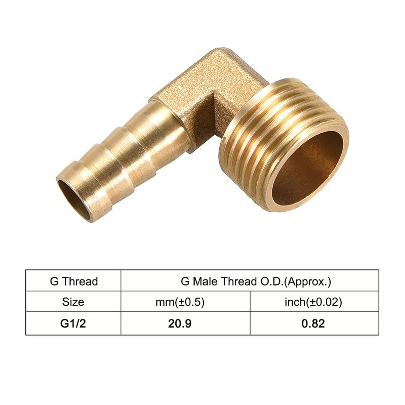 sourcing map Brass Barb Hose Fitting, 90 Degree Elbow 10mm