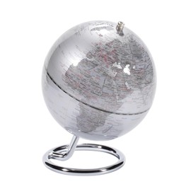 13 cm Diameter Globe - GALILEI - Chrome Plated Ring Shaped Metal Base - Movable Axis - Silver - TROIKA Original
