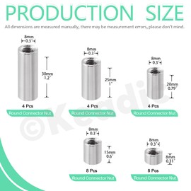Keadic 28Pcs 304 Stainless Steel Hex Connector Nut Assortment Set, Metric Hex Coupling Nuts for Counter Sofa Furniture Repair (M8)