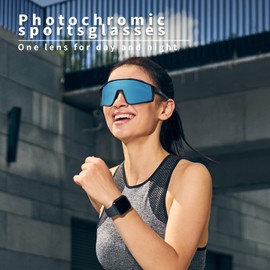 WGKVP Photochromic Cycling Glasses，Bike Glasses for Men Sports Sunglasses Women for Running Golf Bicycle, UV400 Protection, Black