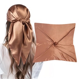 VBAEI 35” Large Square Satin Head Scarf - 1Pcs Silk Like Head Scarves Satin Hair Scarf Silk Bandana Sleeping Head Wraps For Women (Brown)