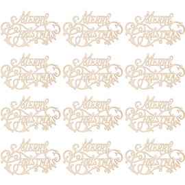 20pcs Merry Christmas Wooden Cutouts Xmas Wooden Cutout Letter Pieces Slice Ornaments Christmas Wooden Sign Embellishment Tag for Home Christmas Tree Crafts