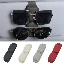 DNSGOOR 2023 Upgrade Sunglasses Holders for Car Visor Magnetic Visor Clip Genuine Leather Eyeglasses Hanger with Box Car Glasses Ticket Card Clip Car Visor Accessories (Beige)