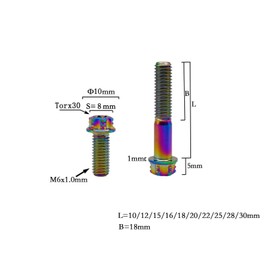 RISON-Titanium Titanium Screws M6 x 1.0 x 15 mm, Pack of 5 Flange Screws Torx Head Flange Screws Hex Screws Thread Screws GR5 Titanium Bolt Fixings for Motorcycles Bicycle Car