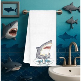 KRHFG Shark Towels,Bathroom Kitchen Hand Decor,Beach Kitchen Towels,Coastal Beach Hand Towels Kids Toddler Bathroom Decor,Funny Shark Lovers Gifts 16x24 Inch