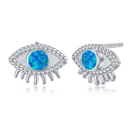 Evil Eye Earrings 925 Sterling Silver Blue Opal Cute Evil Eye Studs Earrings Jewellery Gifts Birthday Gifts for Women Girls