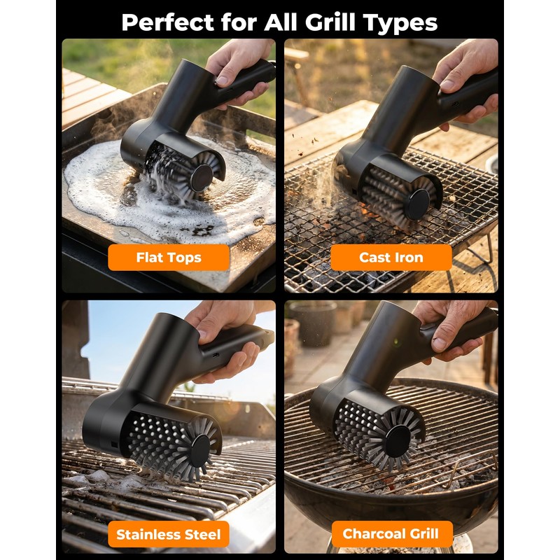 Electric Grill Brush, 3-Speed Cordless High-Speed Motor BBQ Grill Cleaner