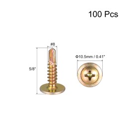sourcing map Phillips Head Self Tapping Screws, #8 x 5/8" Carbon Steel Self Drilling Sheet Metal Screw Gold Tone 100pcs