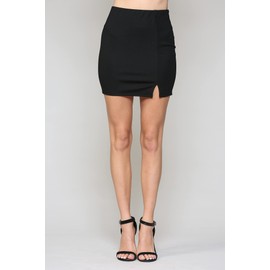 LaClef Womens Mini Fitting Split Skirt (Large, Black Solid)