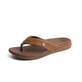 REEF Cushion Lux Men's Flip Flop, Ultra Soft Cushion Footbed, Full Grain Leather Strap, Toffee, 14