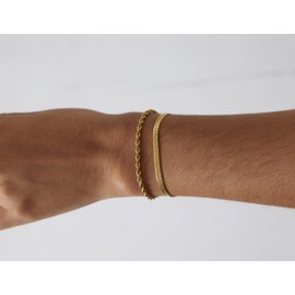 JECOMY Dainty Gold Chain Bracelet for Women 18K Gold Plated Herringbone Bracelet Rope Chain Bracelets Stackable Gold Bracelets Trendy Jewelry for Girls