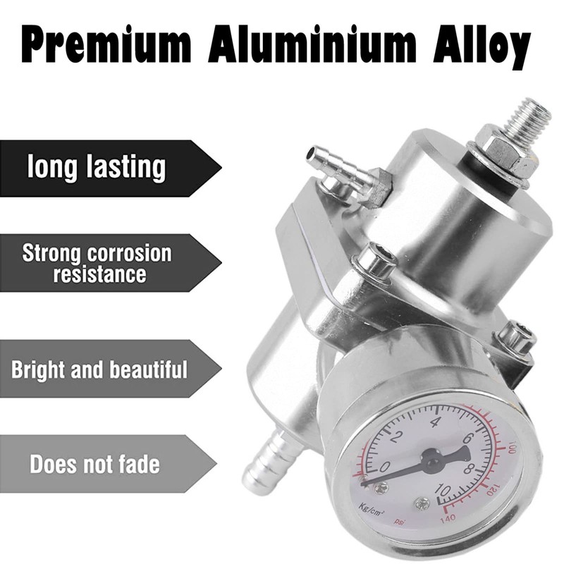 BARTOO Universal Adjustable Fuel Pressure Regulator Kit, Aluminum Fuel Regulator,Adjustable