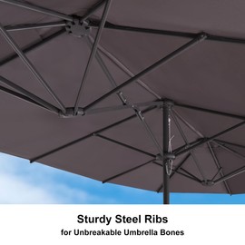 PURPLE LEAF 14ft Patio Market Umbrella Outdoor Double-Sided Umbrella with Base and Crank Rectangle Table Umbrella for Pool Deck Garden, Light Grey