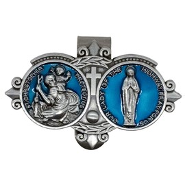 Saint Christopher Catholic Auto Visor Clip | Blue Accents | Religious Decoration for Car, Truck, Boat | Patron Saint of Travel and Motorists | Christian Gift (St. Christopher and Our Lady)