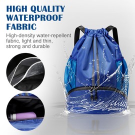 GAOHUI Drawstring Bags, Waterproof Backpack Swimming Bag for Kids, Gym Bag with Shoe Compartment, PE Sports Bag for Sports School Beach Holidays Swimming Travel (Blue)