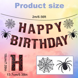 Spider Web Happy Birthday Banner, Black Spider Theme Birthday Letters Signs Hanging Bunting Decorations Pre-Strung Cartoon Theme Party Decor for Boys Kids Party Decor Supplies (Red, Black)