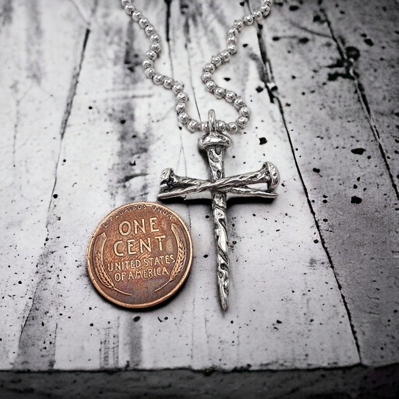 FORGIVEN JEWELRY Cross Rugged Nails Necklace on Ball Chain