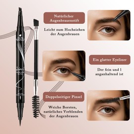 Eyebrow Pencil Waterproof Eyebrow Pencil 2-in-1 Dual Ended Microblading Eyebrow Pencil Smudge-proof Magic 3D Waterproof with 4 Fork Tips Brush Tip Creates Natural Durable Light Brown
