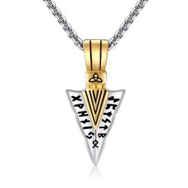 URONE Sterling Silver Arrowhead Rune Pendant Arrowhead Necklace Viking Jewelry for Men, Sterling Silver, No Gemstone