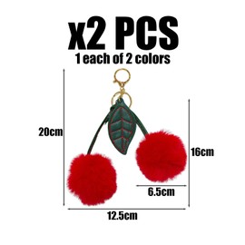 2 Pieces Plush Cherry Keychains, Fluffy Cherry Charms, Fashionable Handbag Charms, Cute Bag Accessories, Fun Gift Keychains for Women, Girls