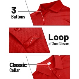 TACVASEN Mens Red Polo Long Sleeve Work Shirts Quick Dry Performance Tactical Golf Collared Moisture Wicking Lightweight Pique Jersey, S