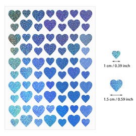 ONLYKXY 5sheet Assorted Size Heart Self Adhesive Silver Glitter Lable Holographic Reward Sticker Decal for Teacher DIY Craft Christmas Decoration Photo Card Car Case Cup Bottle Small Item Applique Tag
