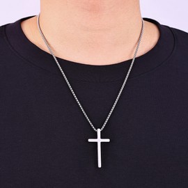 Fiusem Cross Necklace for Men, Inspirational Bible Verse Cross Chain for Men, 316 Stainless Steel Box Necklace Silver Tone 20", TRUST IN THE LORD