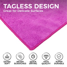 The Rag Company - All-Purpose Microfiber Terry Cleaning Towels - Commercial Grade, Highly Absorbent, Lint-Free, Streak-Free, Kitchens, Bathrooms, Offices, 300gsm, 12in x 12in, Lavender (12-Pack)