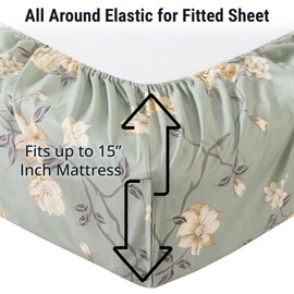 HLC.ME Vintage Green Floral Bed Sheets - 4 Piece Bed Sheet Set - Wrinkle Resistant & Ultra Soft - Fits Mattresses up to 15 Inches Deep (Full)