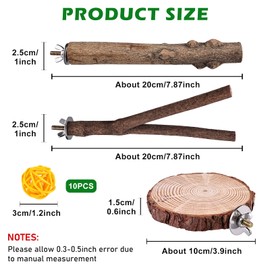 4 Pieces Natural Wood Perches for Birds, Vegena Natural Perches Set for Budgies with Rattan Balls Parrot Toy Bird Cage Accessories Bird Toy for Cockatiel Canary