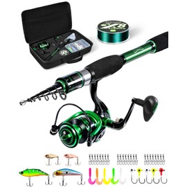 Ghosthorn Fishing Rod and Reel Combo, Graphite Telescoping Fishing Pole Portable Travel Kit with Carrier Bag for Freshwater Saltwater