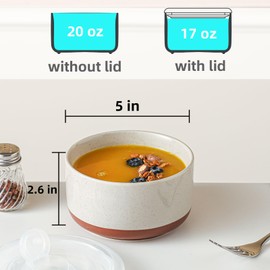 Chubacoo Ceramic Bowl with Lid: 20 oz Microwave Safe Porcelain Soup Containers for Food Storage, Meal Prep, Working Lunch, Picnic & Camping - 5-Inch Set of 4 Dipped Color & Speckle Cream