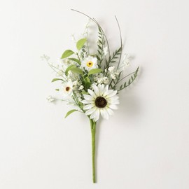 Sullivans Fake Plants, Sunflower & Wispy Berry Stem Indoor, 35" Artificial White Floral & Berry Greenery Pick, Faux Life-Like for Vase Arrangement Living Room, Home & Office Décor Shelf Decorations