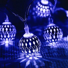Silver Moroccan Orb String Light,KINGCOO Waterproof 20LED Goble Lantern Solar Dazzling Moroccan Fairy Light with 8 Mode Ambiance Lighting for Outdoor Garden Yard Party Christmas Decorations (Blue)