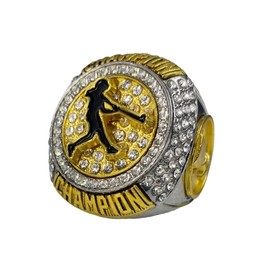 Legacy Rings 1 or 12 Pack Silver and Gold Tone Softball Baseball Championship Trophy Ring Champion or Finalist Award for Female Woman Player (12, Champion, 10)