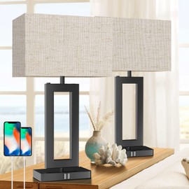 MoMyofdy Tall Table Lamps for Living Room Set of 2, Modern Bedside Lamps w. 2 USB Ports, 3-Way Dimmable Touch Control Nightstand Lamp Set w. Fabric Cream Shade for Bedroom End Table, 22 in