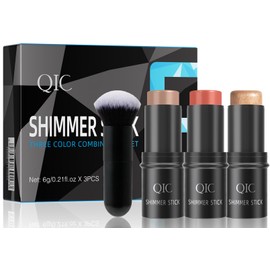 Vabrloy 3 Stück Contour Highlighter Blush Sticks,Creme-Konturenstift,Schattierungen mit Highlighter, Bronzer,Rouge und Pinsel,Langanhaltende Wasserdichte Creme Konturenstifte Rouge Gesicht Make-up-Set