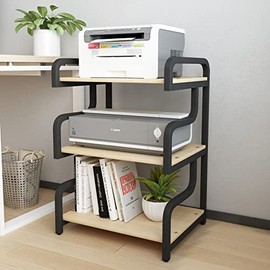 Natwind 3-Tier Printer Stand with Wheels Movable Storage Cart Floor-Standing Multi-Purpose Shelf Rack for Media Player Scanner Files Books Microwave Oven in Kitchen Living Room Home Office (Black)